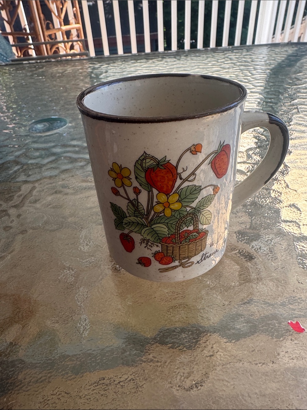Vintage Ceramic Strawberry Floral Mug - White with Red & Green